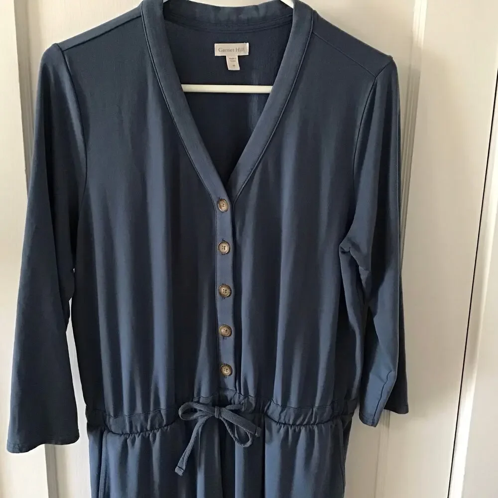Garnet Hill Traverse Knit Jumper Jumpsuit Lounge Casual  Slate Blue Medium